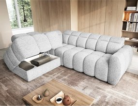 Colțar gri deschis extensibil/cu spațiu de depozitare cu tapițerie din țesătură bouclé (cu colț pe partea stângă/în formă de ”L”) Falconn – ELTAP