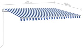 Copertina retractabila automat, cu stalpi, albastrualb, 4x3 m Albastru si alb, 4 x 3 m
