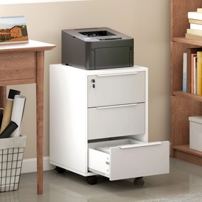HOMCOM Dulap de Birou cu 3 Sertare cu Chei și 4 Rotile Alb și Gri | Aosom Romania