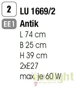 Candelabru design rustic cu 2 brate Marco LU 1669/2 Antik OR