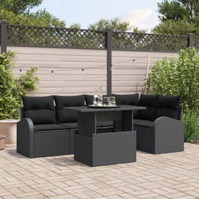vidaXL Set canapea grădină 6 piese cu perne, rattan poliester negru