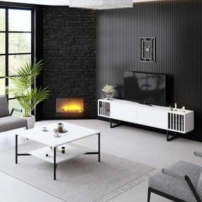 Comoda TV, Hanah Home, Chrome Line, 180x30x48 cm, Alb/Negru
