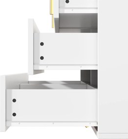 Bufet cu 6 sertare, mânere și picioare aurii, textură ondulată, 120x40x77 cm, Alb+Aurii