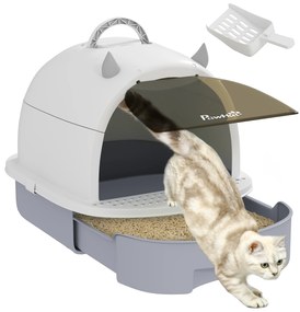 PawHut Litieră cu Capac, Tavă pentru Nisip tip Sertar cu Filtru de Carbon și Lopățică, 40,5x52x39 cm, Gri | Aosom Romania
