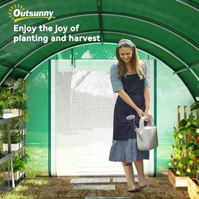 Outsunny Seră de Grădină Tip Tunel 4x3x2 m cu Plasă de Umbrire, Seră pentru Grădină cu 8 Ferestre, 2 Uși și Pereți Laterali Rulanți, Cadru din Oțel și Acoperire din PE, pentru Legume și Flori, Verde | Aosom Romania