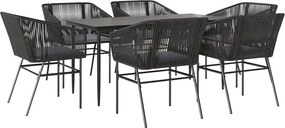 vidaXL Set de sufragerie de grădină 7 piese neagră sticlă polirattan
