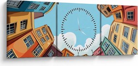 Tablou - Între case (cu ceas) (90x30 cm)
