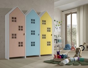 Set 3 dulapuri pentru copii Casami Bruges tip colibă de plajă – 1 cu ușă Roz Confortabil, 1 cu ușă Albastru și 1 cu ușă Galben Strălucitor – Vipack