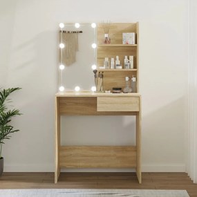 808804 vidaXL Masă de toaletă cu LED, stejar sonoma, 74,5x40x141 cm