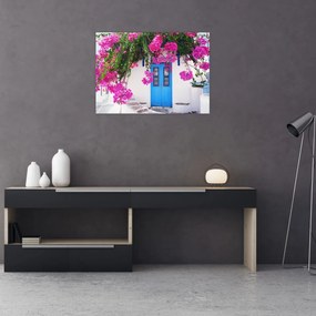 Tablou pe sticlă - Casă tradițională grecească (70x50 cm)