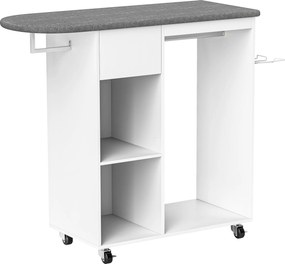 HOMCOM Masă de Călcat cu Suport pentru Fier de Călcat, Suport pentru Haine, Sertar și Raft, 125x43,5x112 cm, Alb | Aosom Romania