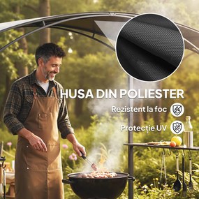 Outsunny Gazebo pentru Grătar 2.5x1.5 m, Pergolă pentru Grătar cu 2 Rafturi Laterale și Cârlige, Cadru din Oțel și Acoperiș din Poliester pentru Grădină, Gri Închis | Aosom Romania