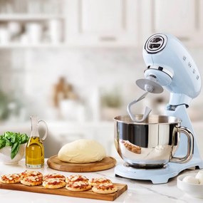Mixer planetar SMEG SMF03PBEU, 800 W, 4,8 l, 10 viteze, Functie de pornire treptata, Albastru pastel