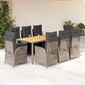 vidaXL Set mobilier grădină cu perne, 9 piese, gri, poliratan
