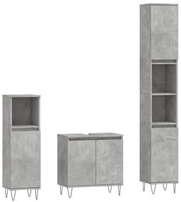 3187793 vidaXL Set dulapuri de baie, 3 piese, gri beton, lemn prelucrat