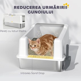 PawHut Litieră pentru Pisici Impermeabilă cu Tavă și Paletă, Alb | Aosom Romania