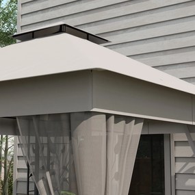 Outsunny Pavilion cu acoperiș dublu, 3x3 m, hidrofug, stabil, rezistent la iarnă, pavilion de grădină cu plasă de țânțari, Gri deschis | Aosom Romania