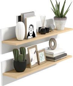 HOMCOM Set 2 Rafturi de Perete pentru Casă și Birou, Rafturi din Lemn pentru Bucătărie și Living, 80x16.5x20 cm, Alb și Lemn Natural | Aosom Romania