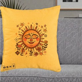Perna Decorativa Soare Retro Boho Floral, 40x40 cm, Galben, Husa Detasabila, Perna Inclusa, BEKZ®