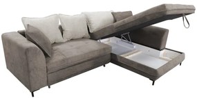 Colțar extensibil LAGOA, formă în L, cu spațiu de depozitare, pe partea dreaptă, taupe/gri