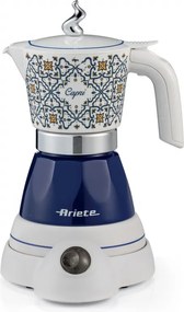 Cafetiera moka electrica Ariete Moka Vintage Capri 1358/1C, 400 W, 4 cesti, Bazа rotativa la 360°, Alb/Albastru