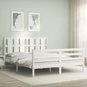 3194127 vidaXL Cadru de pat cu tăblie, alb, 160x200 cm, lemn masiv