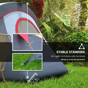 Outsunny Cort pentru Camping pentru 5-6 Persoane, Rezistent la Apa 3000mm si Protectie UV, Stalpi din fibra de sticla, 4.55x2.3x1.8m, Gri | Aosom Romania