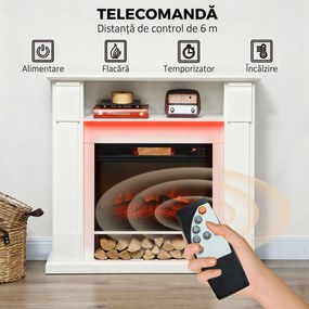 HOMCOM Șemineu Electric Reglabil cu Flacără 3D, Temporizator și Telecomandă Alb | Aosom Romania