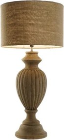 Lampă de masă din lemn sculptat cu abajur din iută naturală, 41×41×76 cm, „Coloniale"