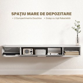 HOMCOM Mobilier TV Suspendat cu 2 Rafturi Deschise și un Dulăpior cu Ușă Rabatabilă, 120x26x16 cm, Gri | Aosom Romania