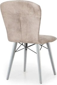 Set masa extensibila cu 6 scaune tapitate Homs cristal  bej-picior-alb-170 x 80 cm