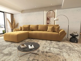 Colțar extensibil dumonde cu ladă de depozitare si sezut confortabil din spuma high-density, Berlin XL Royal Mustar 350x185 cm