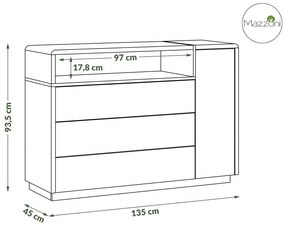 Mazzoni Comodă FOLK K-135 Antracit (gri închis)/Stejar Artisan - MODERNĂ PENTRU CAMERA DE ZI