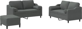 vidaXL Set de canapele cu perne, 3 piese, gri închis, textil