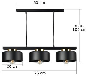 Lustră suspendată pe cablu IGNIA 3xE27/60W/230V neagră