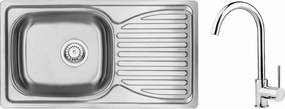 Set chiuveta bucatarie si baterie Deante Doppio 78x43 cm finisaj inox-satin