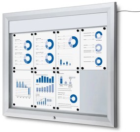 Vitrina de informare LED de exterior cu cartonaș de sus 8 x A4 - tip T, aluminiu