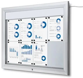 Vitrina de informare LED de exterior cu cartonaș de sus 8 x A4 - tip T, aluminiu