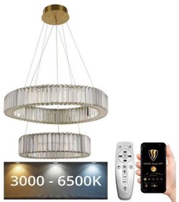 Lustră LED dimabilă pe cablu LED/65W/230V 3000-6500K crom/auriu + telecomandă