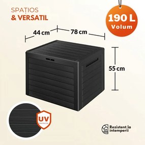 Cutie de depozitare WOODEBOX, 190L, 78x44x55cm, antracit Prosperplast