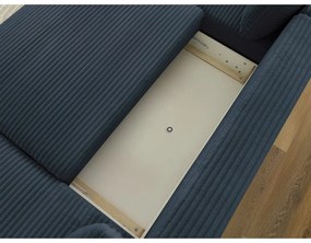 Colțar albastru închis extensibil/cu spațiu de depozitare cu tapițerie din catifea reiată (cu colț pe partea stângă/în formă de "U") Lucien – Bobochic Paris