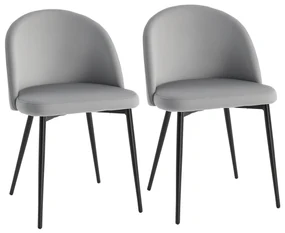 HOMCOM Set 2 Scaune Confortabile pentru Sufragerie și Bucătărie Tapitate cu Catifea Gri Design Modern 49x50x77 cm | Aosom Romania