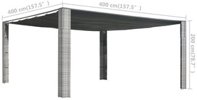 Pavilion acoperis glisant gri antracit 400x400x200 cm poliratan gri si antracit, 400 x 400 x 200 cm