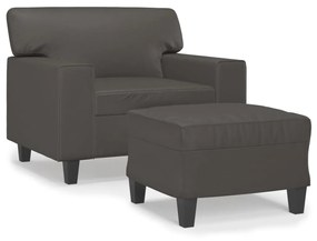 3153548 vidaXL Fotoliu canapea cu taburet, gri, 60 cm, piele ecologică