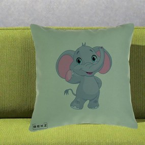Perna Decorativa Pui de Elefant Kawaii, 40x40 cm, Verde, Husa Detasabila, Perna Inclusa, BEKZ®
