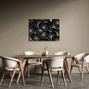 Tablou pe sticlă cu inimile alb - negre (70x50 cm)