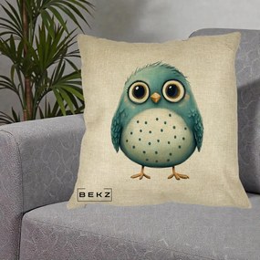 Perna Decorativa Pasare Teal cu Buline Teal, 40x40 cm, Crem, Husa Detasabila, Perna Inclusa, BEKZ®