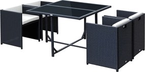 Outsunny Set Mobilier de Grădină cu Masă de Prânz, 4 Scaune și Perne, 109x109x72 cm, Negru | Aosom Romania