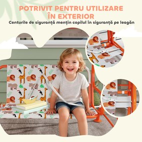 AIYAPLAY Leagăn pentru Copii cu 2 Locuri, Acoperiș Reglabil și Curele de Siguranță, Leagăn pentru Grădină și Interior din Oțel și Material Oxford, Max 60 kg, 112x75x120 cm, Portocaliu | Aosom Romania