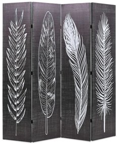 245890 vidaXL Paravan cameră pliabil, negru&alb, 160 x 170 cm, imprimeu pene